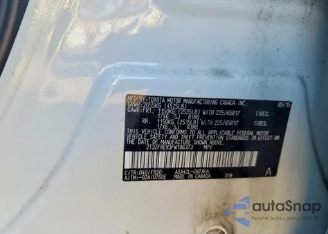 2015 Toyota Rav4 Le z USA, uszkodzony, nr VIN 2T3ZFREV3FW196373